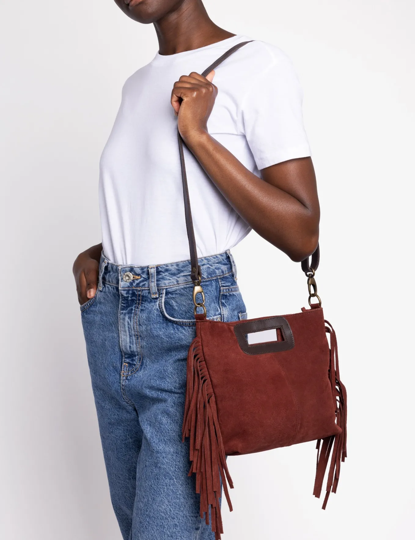Penelope Chilvers Fringe Handy Suede Bag