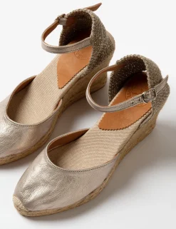 Penelope Chilvers High Mary Jane Metallic Leather Espadrille