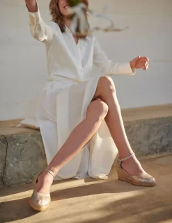 Penelope Chilvers High Mary Jane Metallic Leather Espadrille