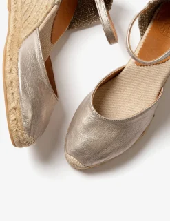 Penelope Chilvers High Mary Jane Metallic Leather Espadrille