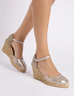 Penelope Chilvers High Mary Jane Metallic Leather Espadrille