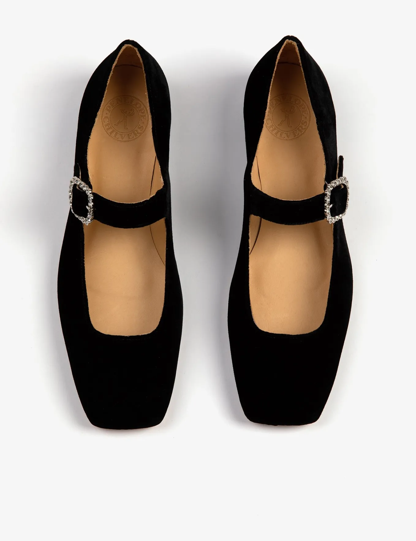 Penelope Chilvers Low Mary Jane Diamante Velvet Shoe