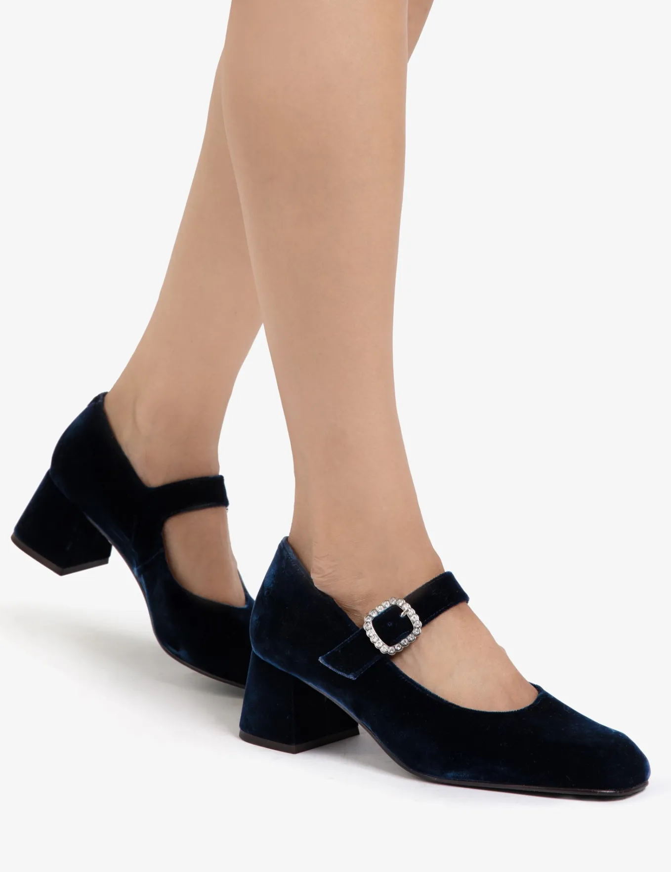 Penelope Chilvers Mid Mary Jane Diamante Velvet Shoe